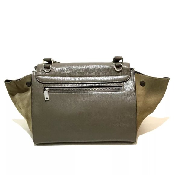 CELINE Trapese Shoulder Bag Hand Bag Charcoal gray Suede x Leather - Picture 7 of 9